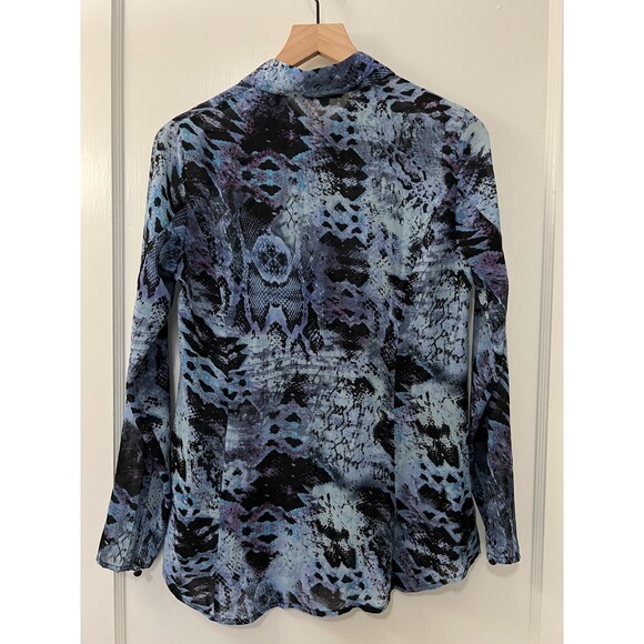 CAbi Women's Python Snake Print Button Front Blouse Top Blue Black #609 Size S - Picture 2 of 8